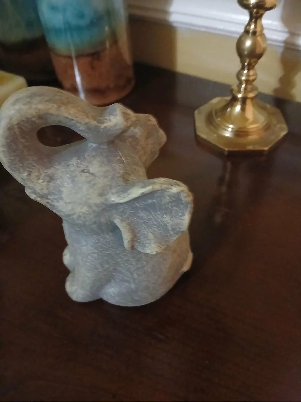 Handcrafted Gray Elephant Figurine with Upturned Trunk